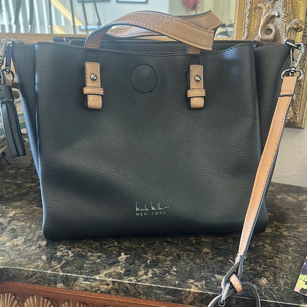 Nicole Miller Black and Tan Women's Bag